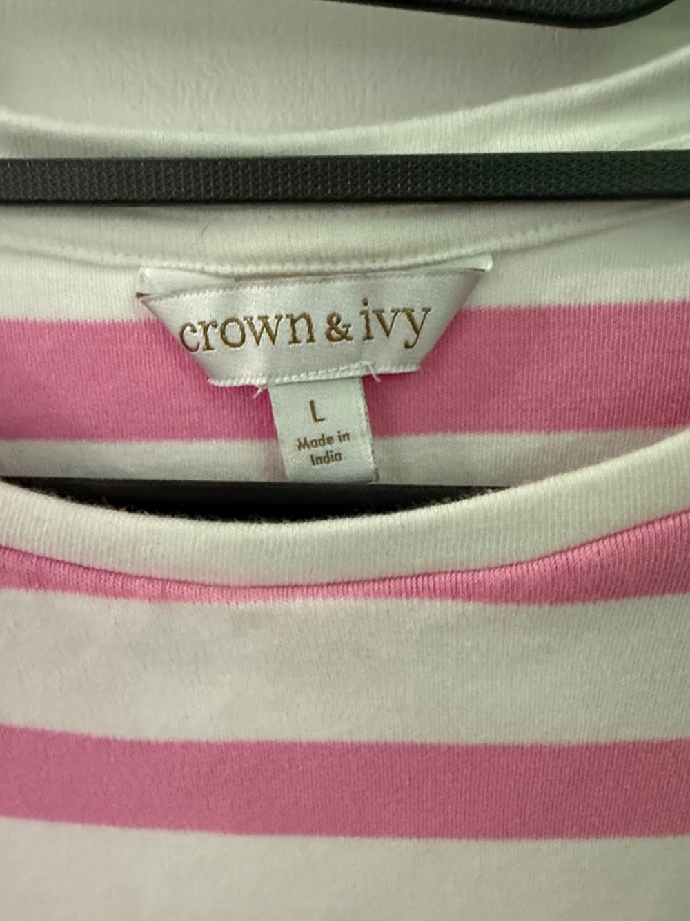 crown & ivy Pink and White Striped Flutter Sleeve Top with Green Trim - Picture 3 of 4